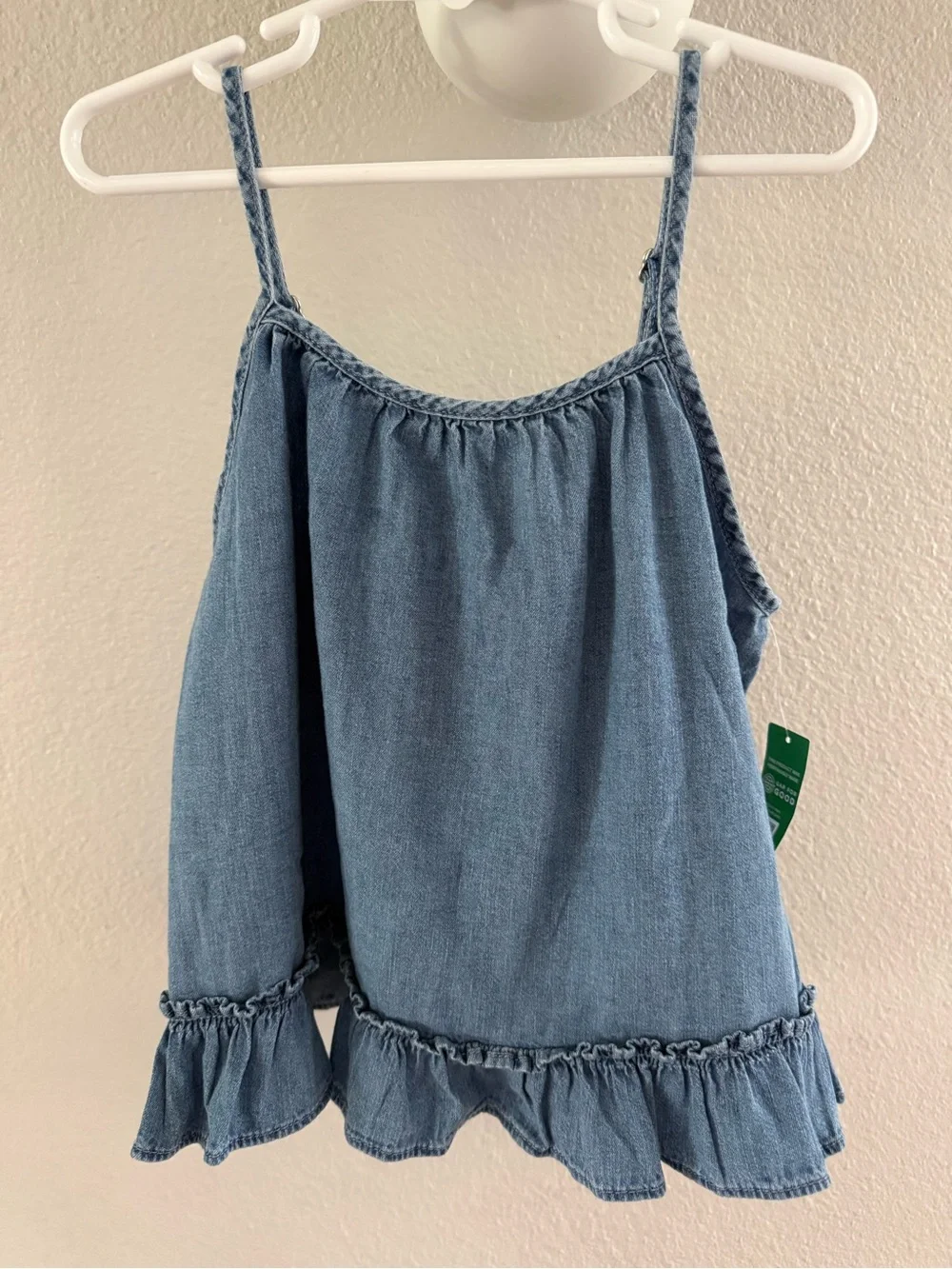 GAP 100% Cotton Denim Ruffle-Hem Tank Top